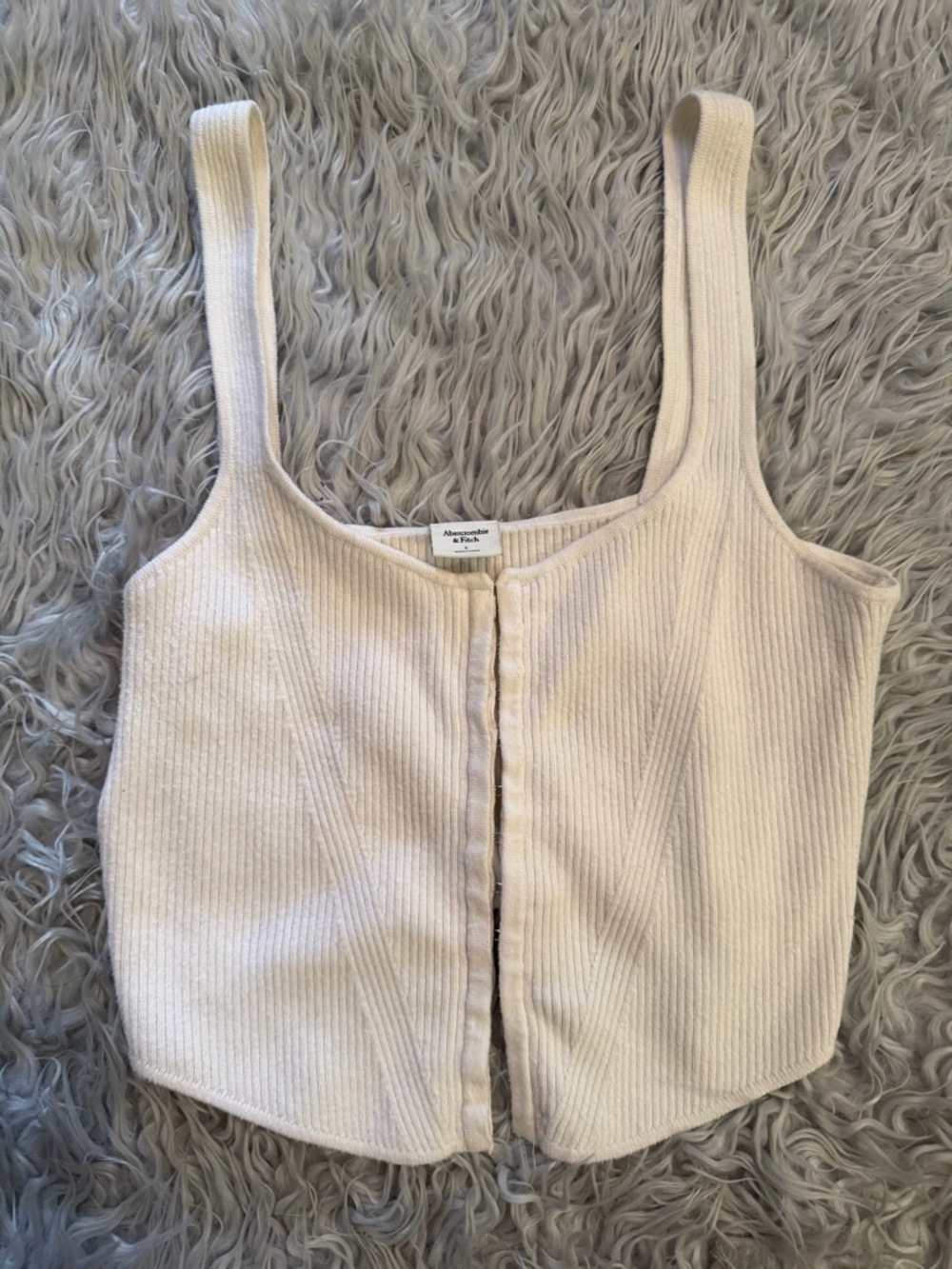 Abercrombie & Fitch Neutral Cream Ribbed Cropped Tank Top